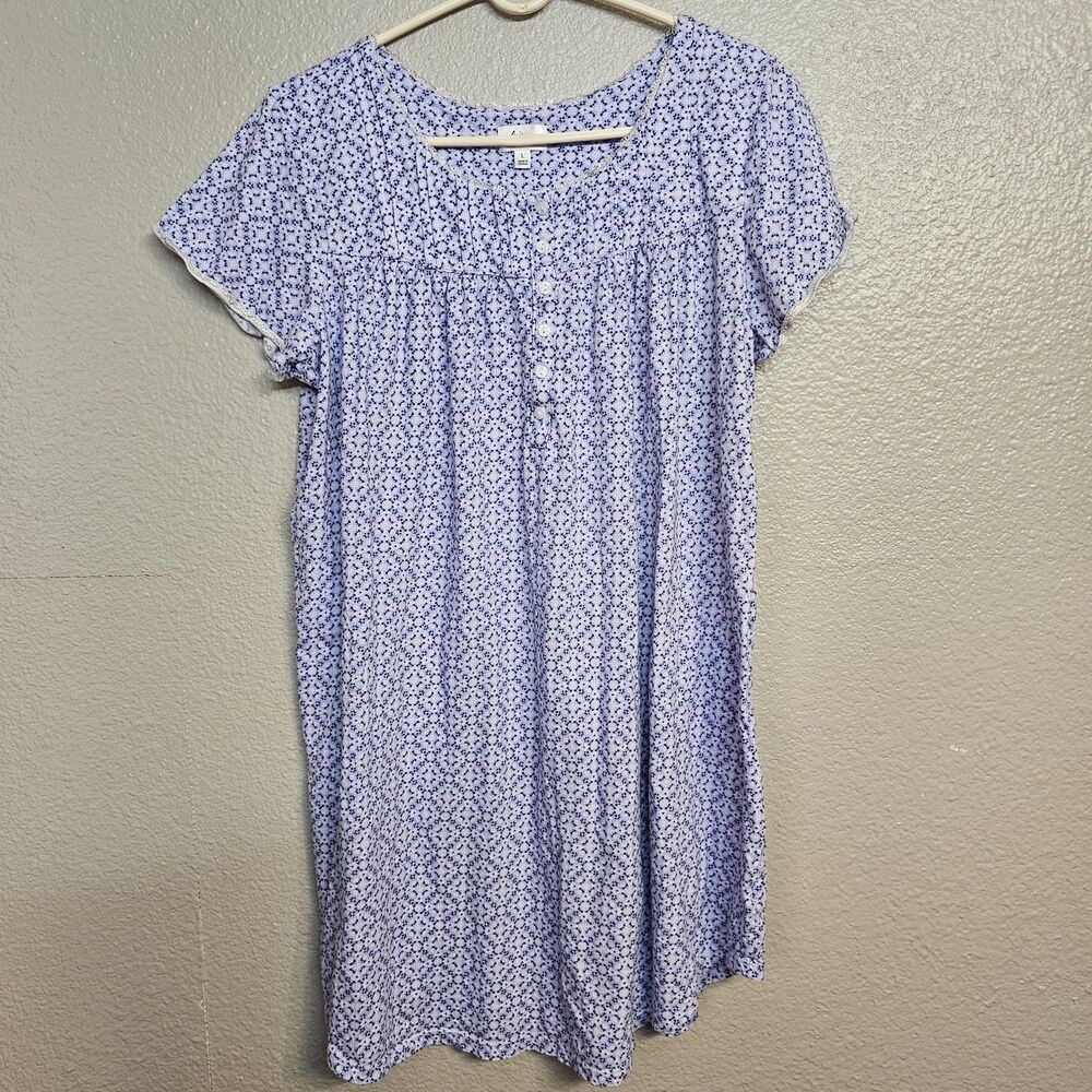 Aria Collection Womens Large Blue Floral Nightgown Short Sleeve Sleep Shirt P130